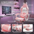 Gaming Chair Ergonomic Gamer Chair with Lumbar Support, Footrest, Gaming Chair with Cat Ears, Headrest, Height-Adjustable Office Chair with Adjustable Reclining Function Pink