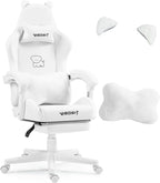 Gaming Chair Cute with Cat Ears and Massage Lumbar Support, Ergonomic Computer Chair for Girl with Footrest and Headrest, Comfortable Reclining Game Chair 290lbs for Adult, Teen