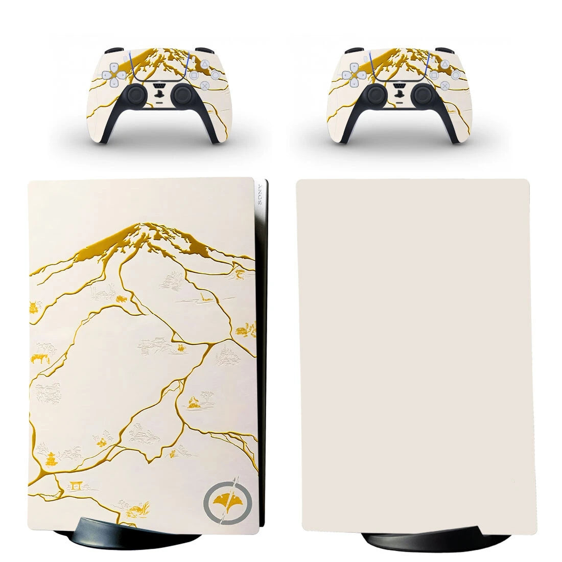 🎮 Skin PS5 Blanc & Or Premium + 2 Skins Manettes DualSense – Design Élégant