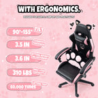 Gaming Chair Cute with Cat Ears and Massage Lumbar Support, Ergonomic Computer Chair for Girl with Footrest and Headrest, Comfortable Reclining Game Chair 290lbs for Adult, Teen