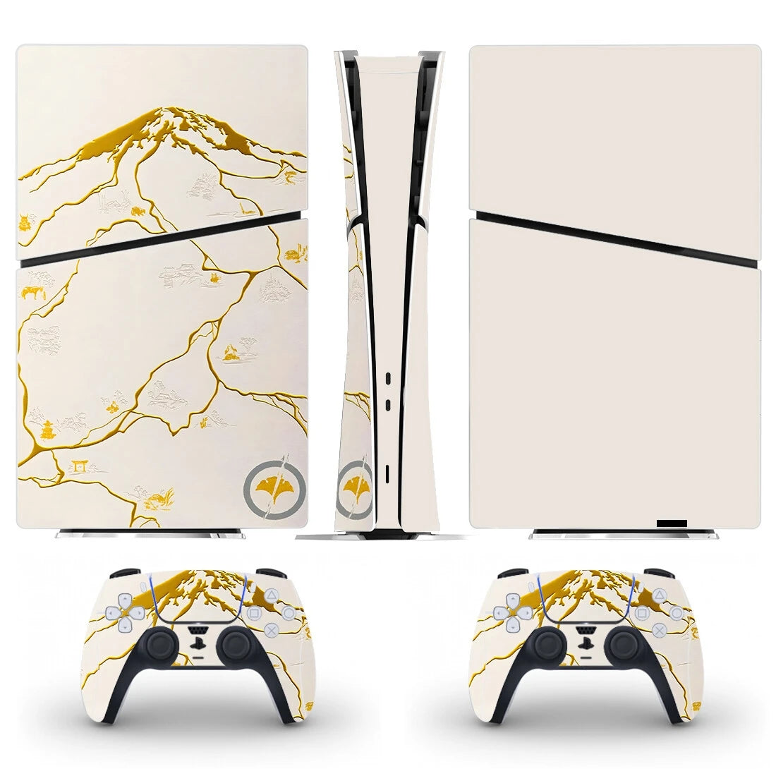 🎮 Skin PS5 Blanc & Or Premium + 2 Skins Manettes DualSense – Design Élégant