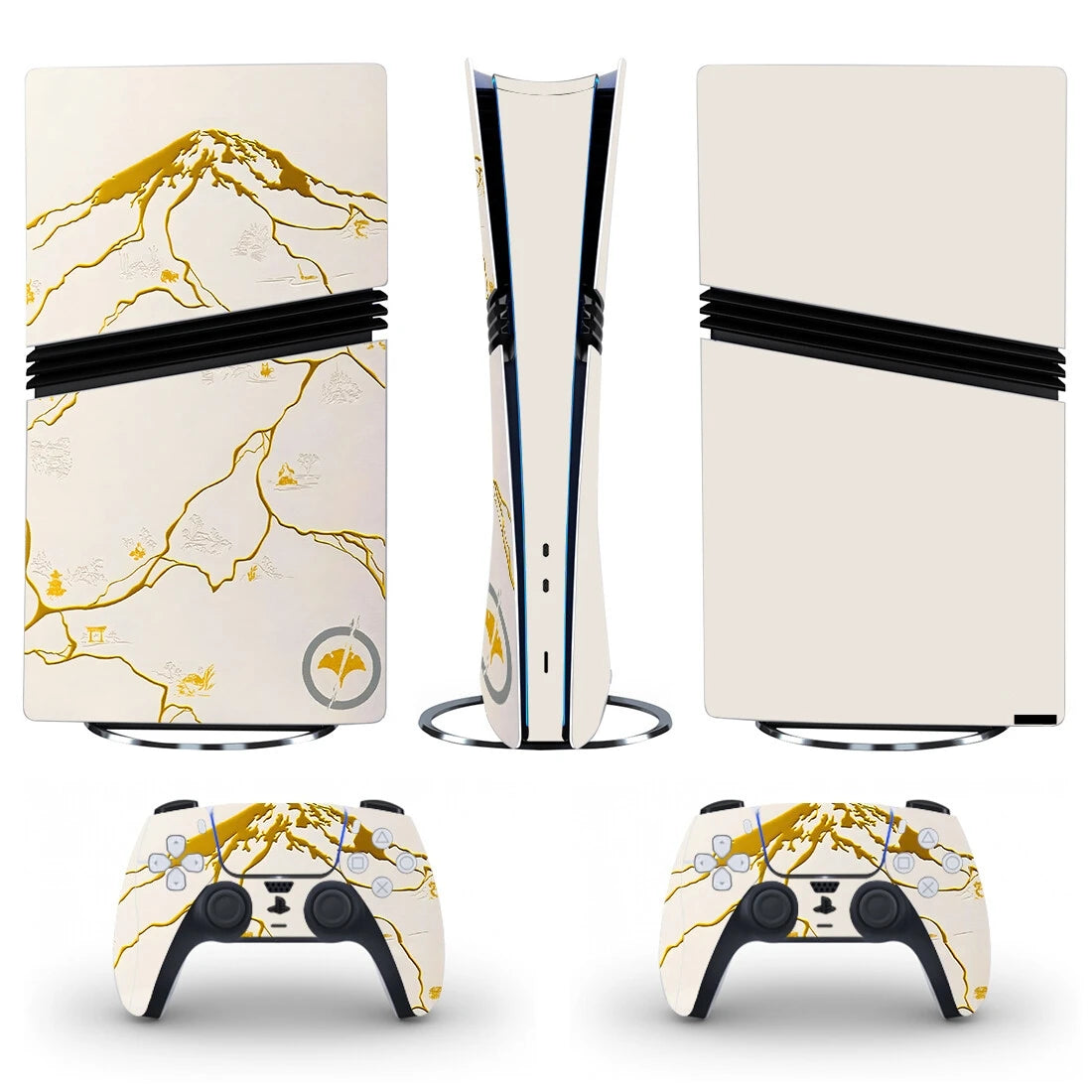 🎮 Skin PS5 Blanc & Or Premium + 2 Skins Manettes DualSense – Design Élégant