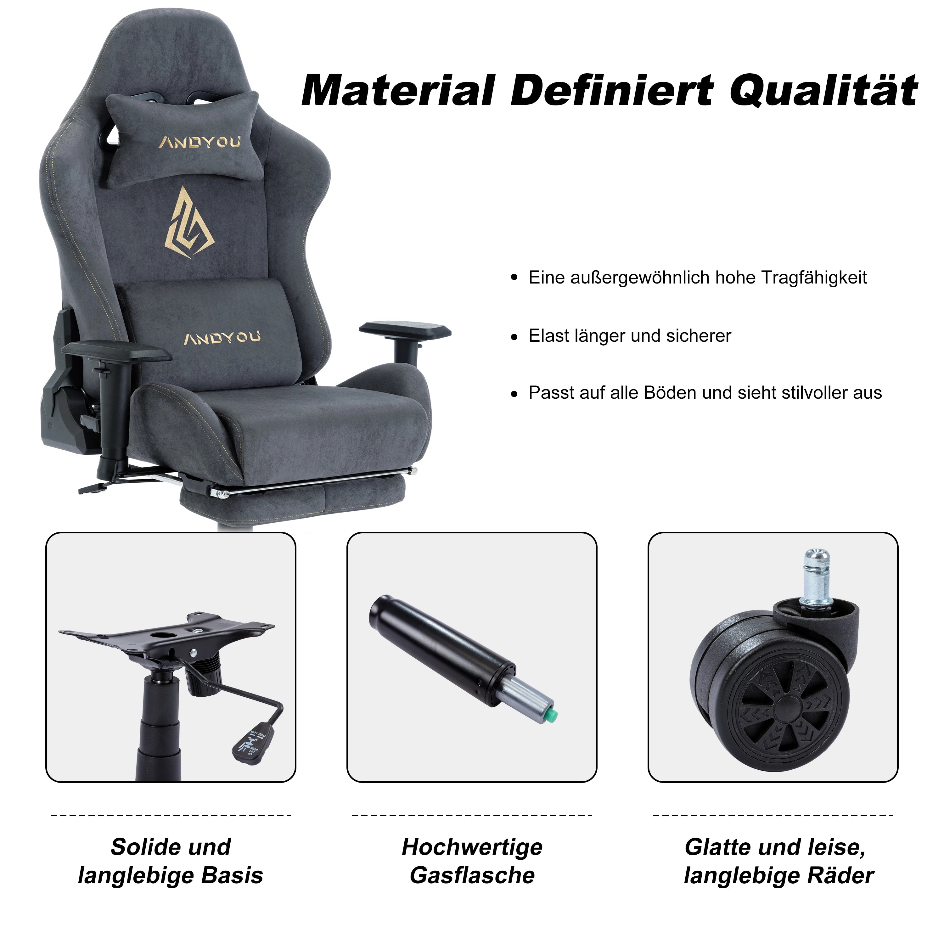 Andyou Gaming Chair, Computer Chair with Footrest, Headrest,  Lumbar Support, Height Adjustable Ergonomic PC Chair