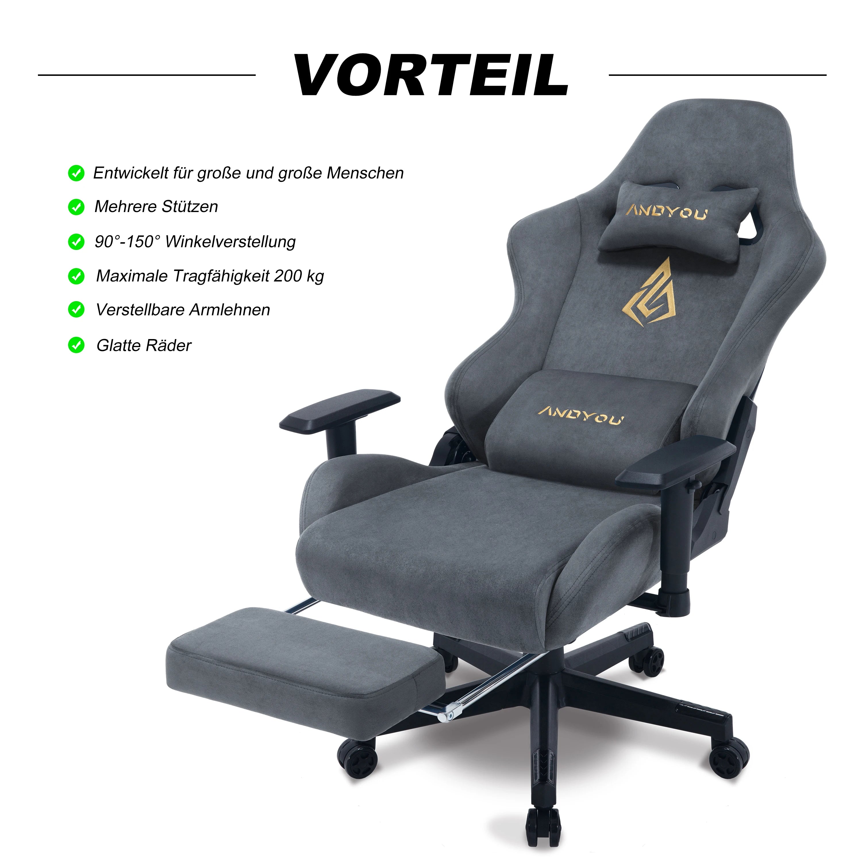 Andyou Gaming Chair, Computer Chair with Footrest, Headrest,  Lumbar Support, Height Adjustable Ergonomic PC Chair