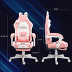 Gaming Chair Ergonomic Gamer Chair with Lumbar Support, Footrest, Gaming Chair with Cat Ears, Headrest, Height-Adjustable Office Chair with Adjustable Reclining Function Pink