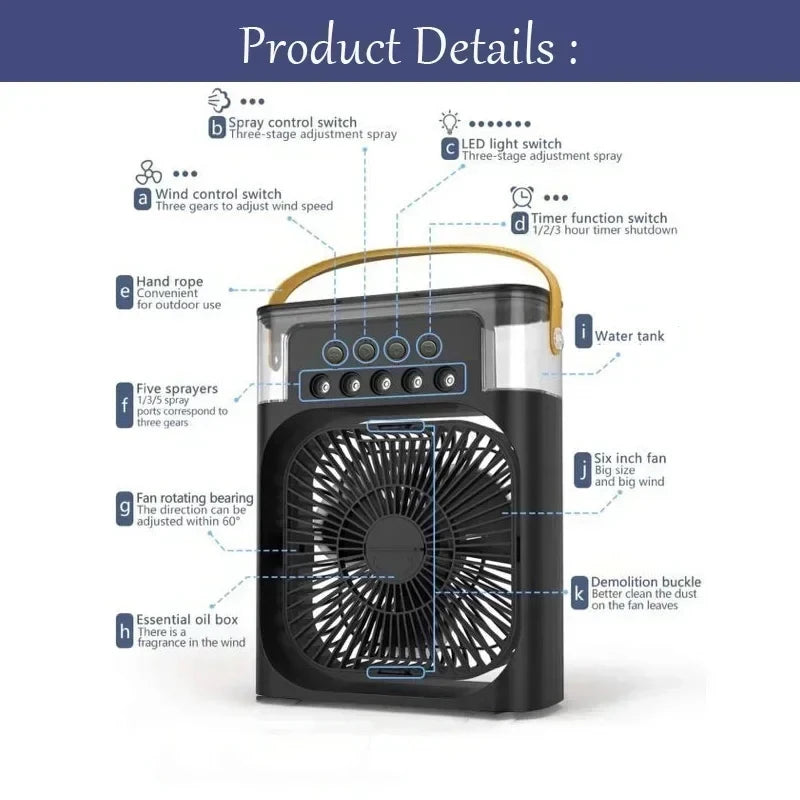 ❄️ Climatiseur d'Air Portable 3-en-1 – Rafraîchisseur, Ventilateur & Brumisateur Ultra Silencieux !