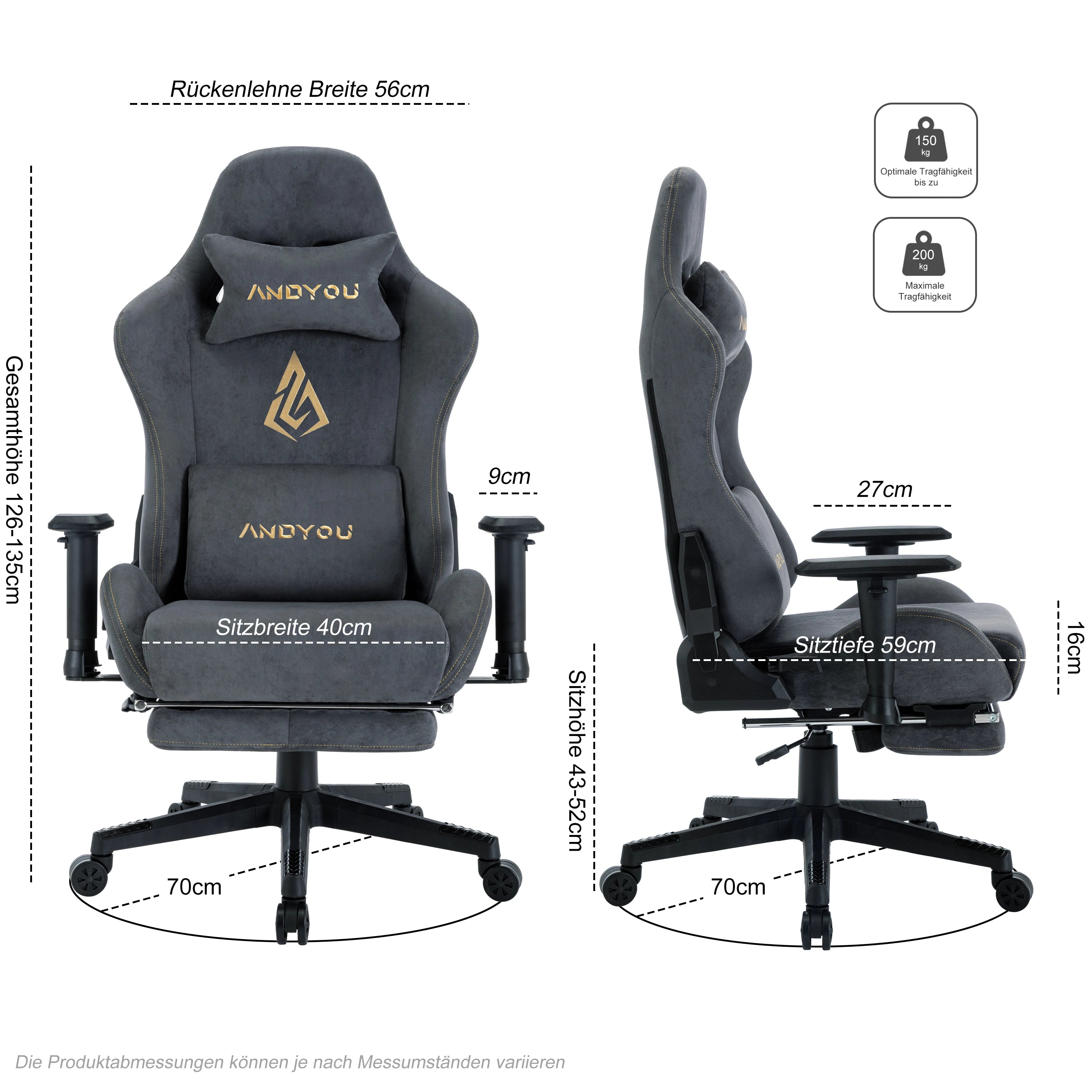 Andyou Gaming Chair, Computer Chair with Footrest, Headrest,  Lumbar Support, Height Adjustable Ergonomic PC Chair