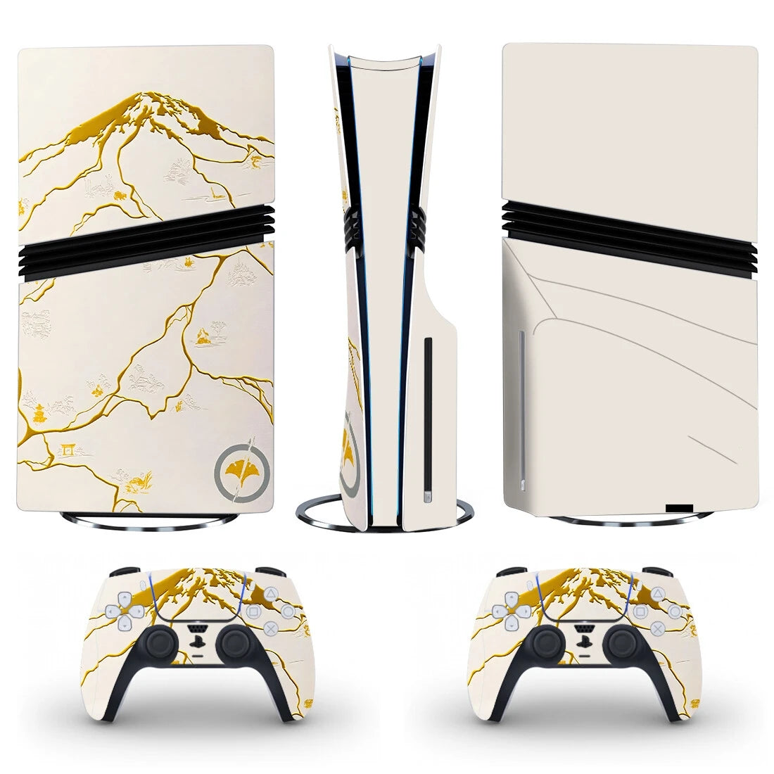🎮 Skin PS5 Blanc & Or Premium + 2 Skins Manettes DualSense – Design Élégant