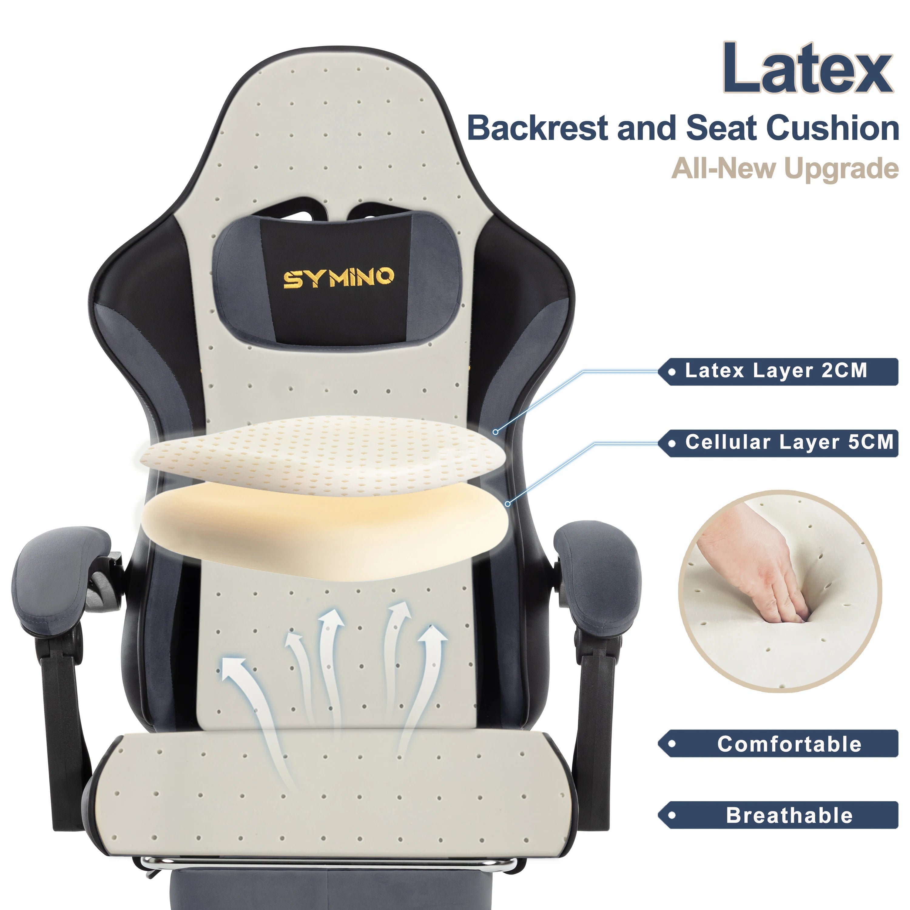 Chaise Gaming SYMINO – Ergonomique avec Repose-pieds, Coussin Latex, Capacité 130 kg