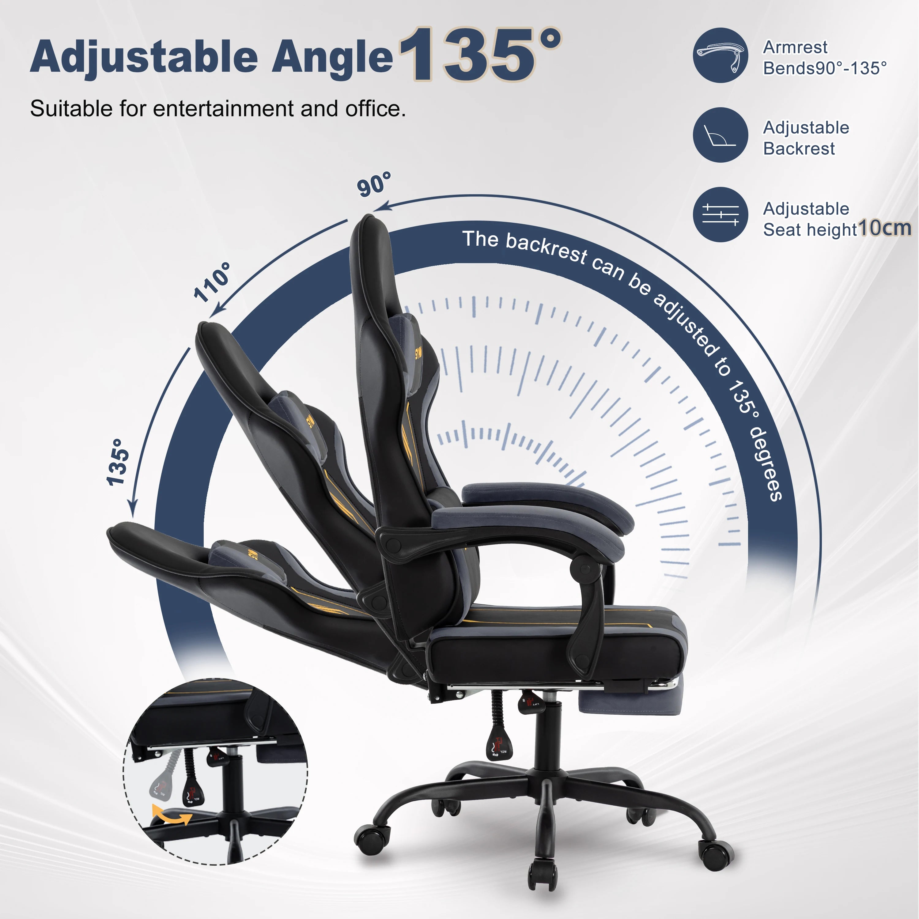 Chaise Gaming SYMINO – Ergonomique avec Repose-pieds, Coussin Latex, Capacité 130 kg