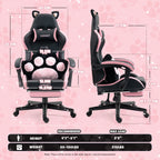 Gaming Chair Cute with Cat Ears and Massage Lumbar Support, Ergonomic Computer Chair for Girl with Footrest and Headrest, Comfortable Reclining Game Chair 290lbs for Adult, Teen