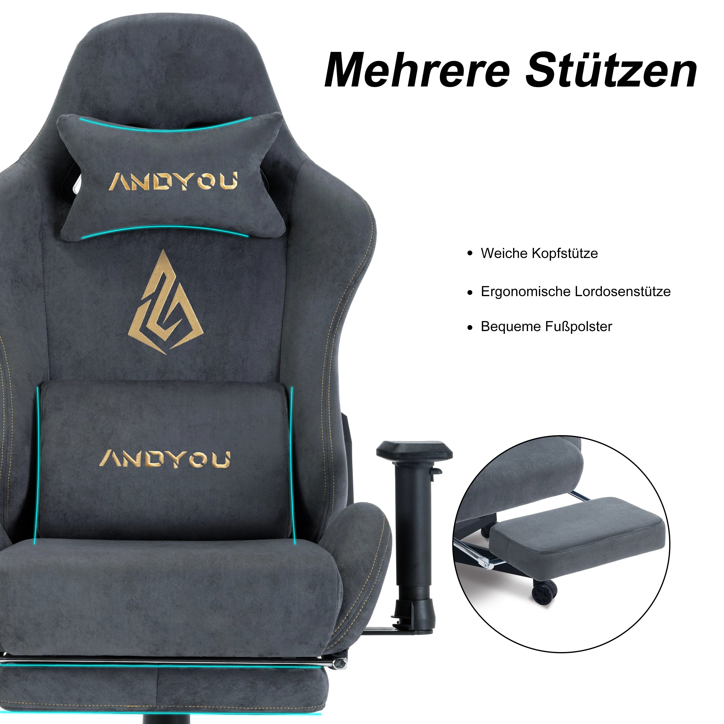 Andyou Gaming Chair, Computer Chair with Footrest, Headrest,  Lumbar Support, Height Adjustable Ergonomic PC Chair