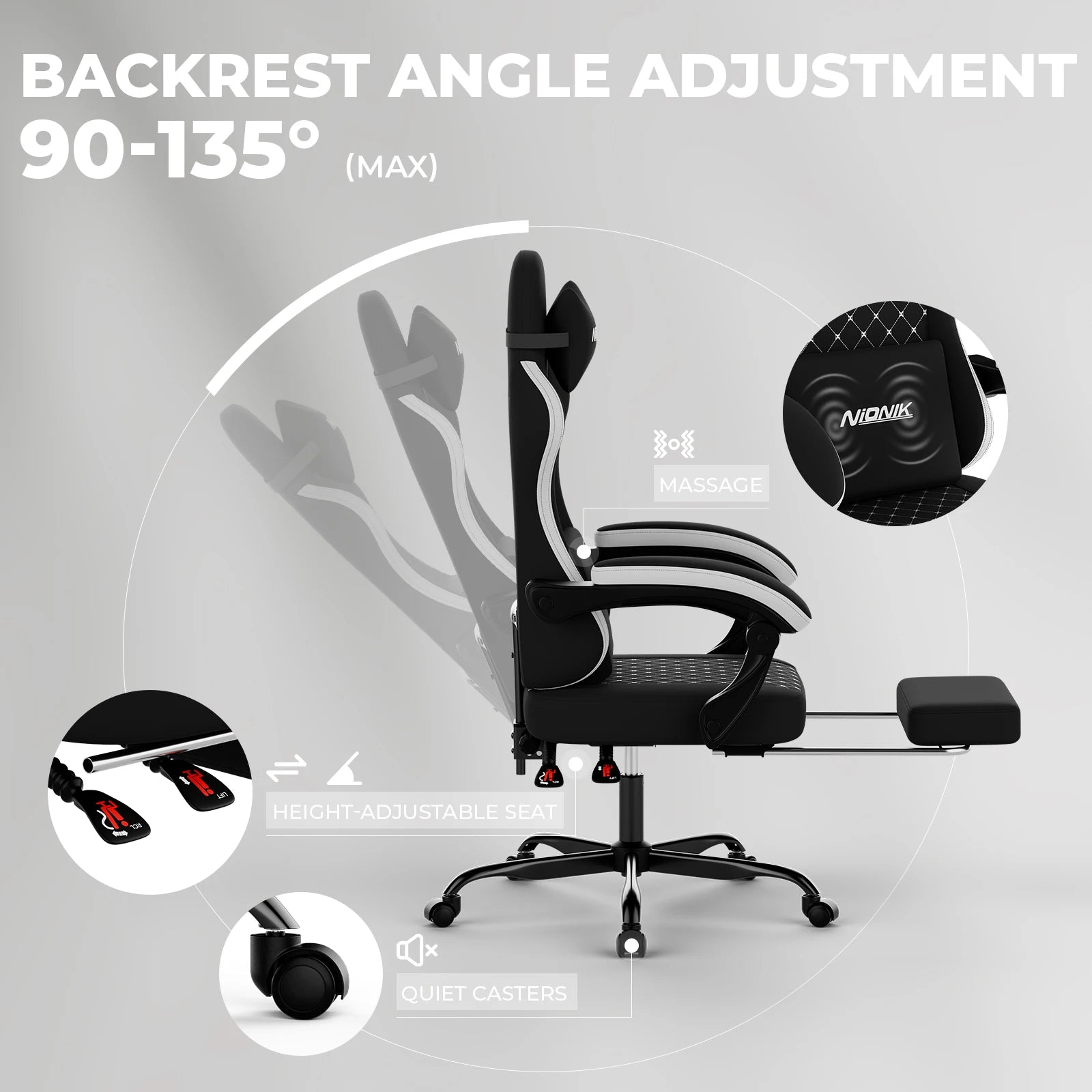 Chaise Gaming Ergonomique SUKIDA – Dossier Haut, Repose-tête & Lombaire, Accoudoirs, Roulettes