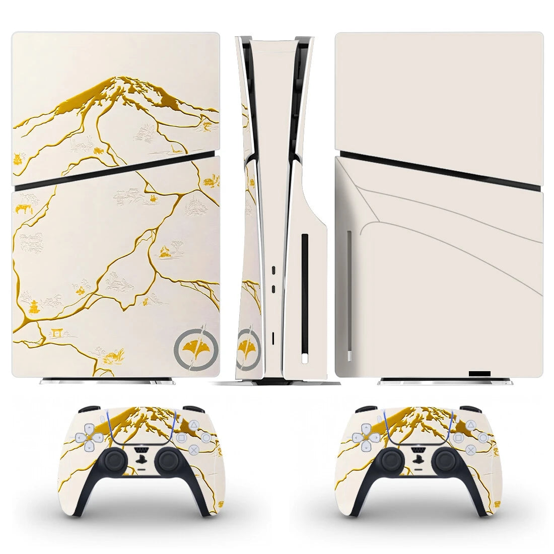 🎮 Skin PS5 Blanc & Or Premium + 2 Skins Manettes DualSense – Design Élégant