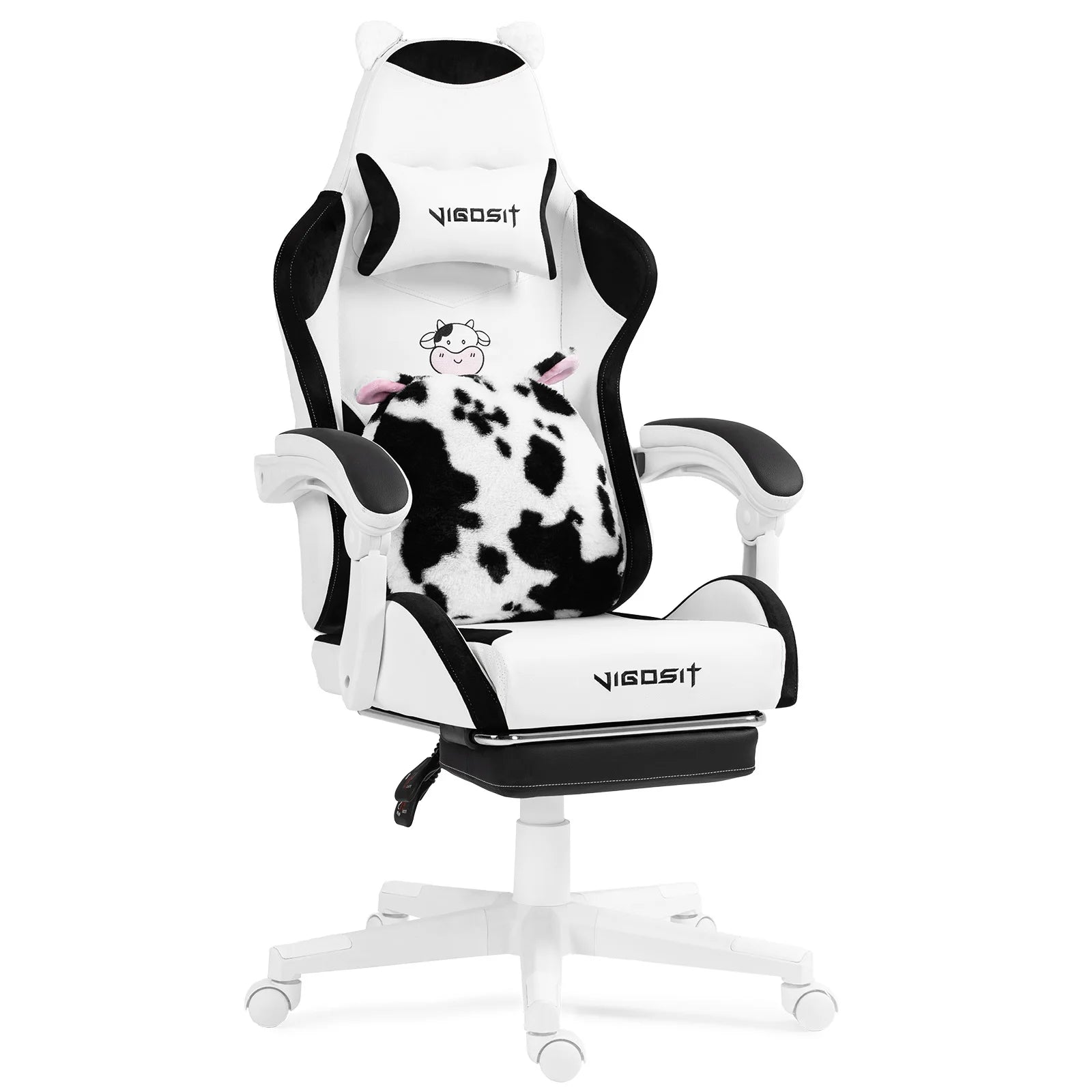 Gaming Chair Cute with Cat Ears and Massage Lumbar Support, Ergonomic Computer Chair for Girl with Footrest and Headrest, Comfortable Reclining Game Chair 290lbs for Adult, Teen